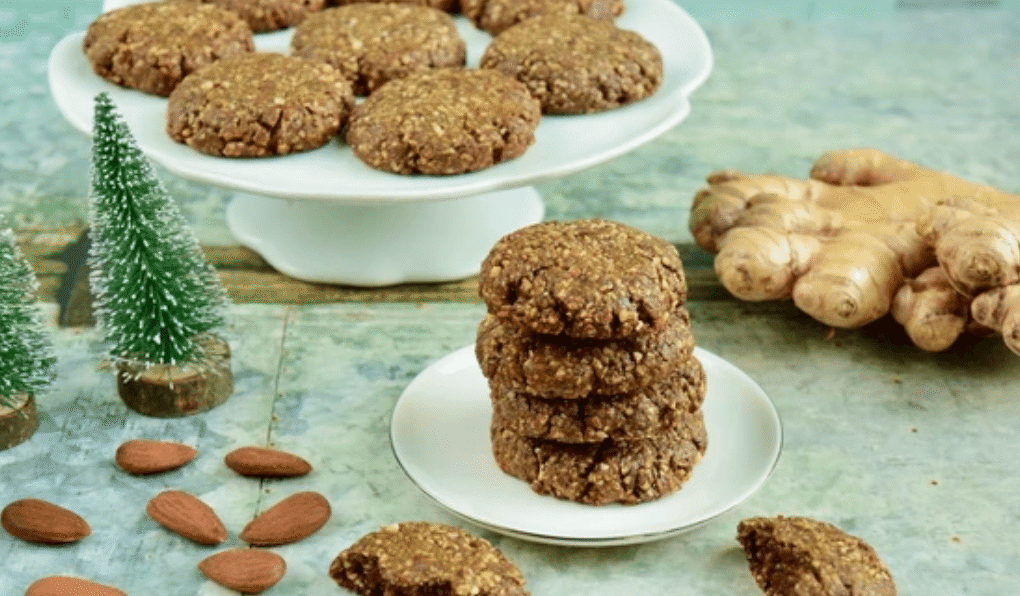Homemade healthy molasses cookies with ginger and almond flour on cooling rack