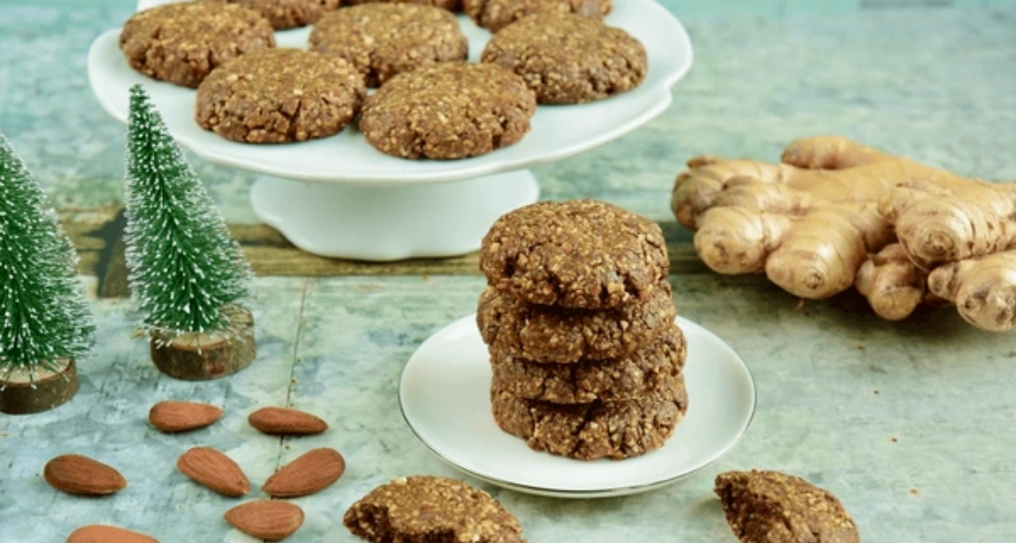 Homemade healthy molasses cookies with ginger and almond flour on cooling rack